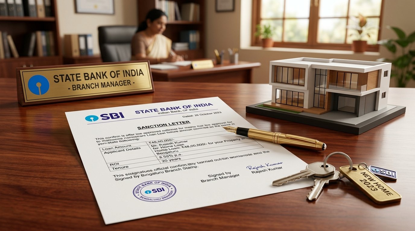 Bank home loan sanction letter and approved building blueprint